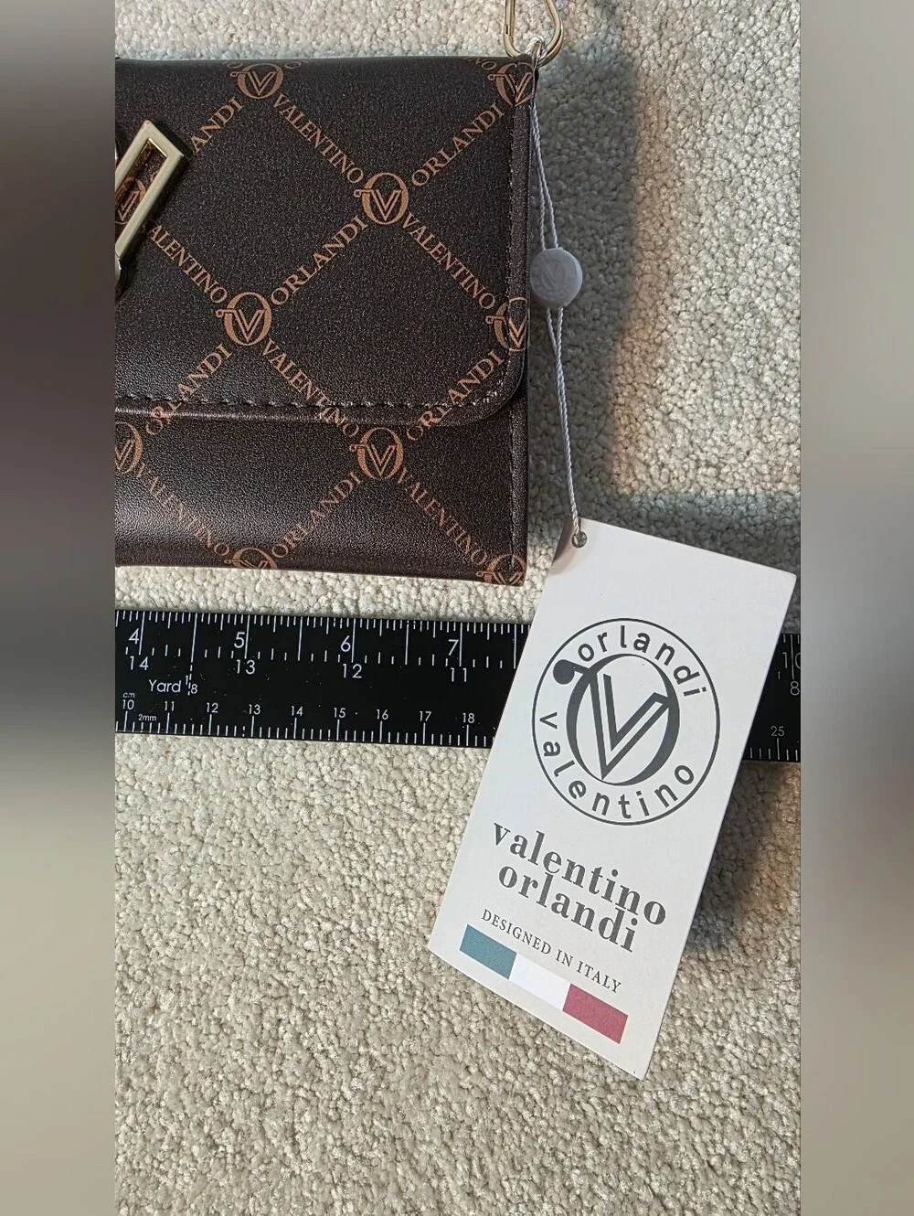 Valentino Orlandi Vegan Leather Logo Crossbody Bag Wallet Gold Accents OS NWT